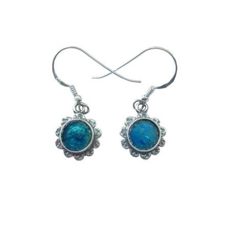 Michal Kirat Sterling Silver Drop Earrings R... | Roman Glass Earrings