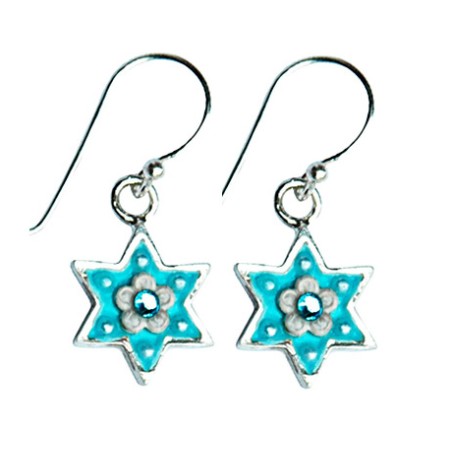 Blue Silver Star of David Earrings by Ester Shahaf | Earrings