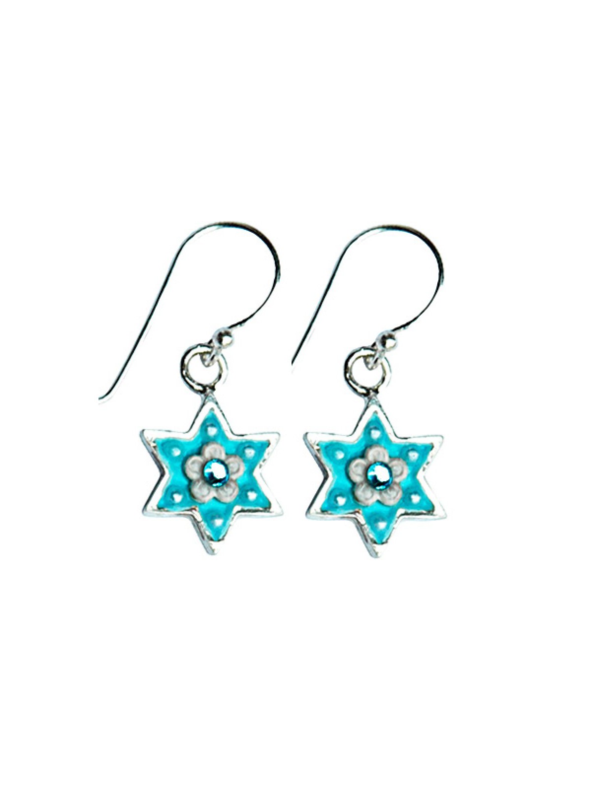 Blue Silver Star of David Earrings by Ester Shahaf | Earrings