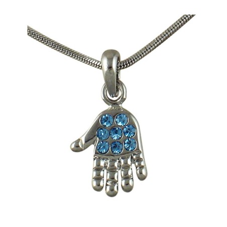 Rhodium Pendant Necklace Open Palm Hamsa with Blue... | Hamsa Necklace