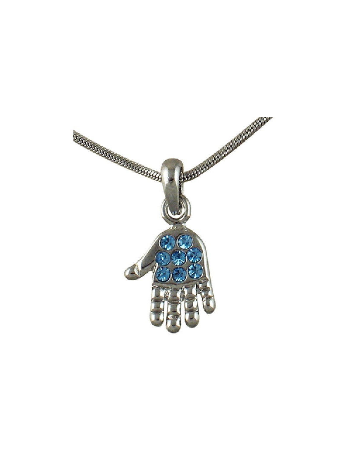 Rhodium Pendant Necklace Open Palm Hamsa with Blue... | Hamsa Necklace
