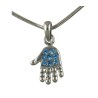 Rhodium Pendant Necklace Open Palm Hamsa with Blue... | Hamsa Necklace