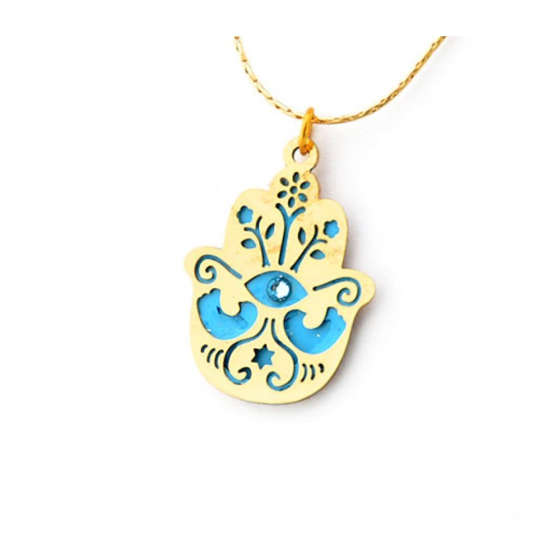 Blue Hamsa Necklace to Ward off the Evil Eye by Es... | Hamsa Necklace