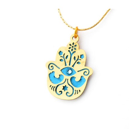 Collier Hamsa Bleu pour conjurer le mauvais œil par Es... | Collier Hamsa