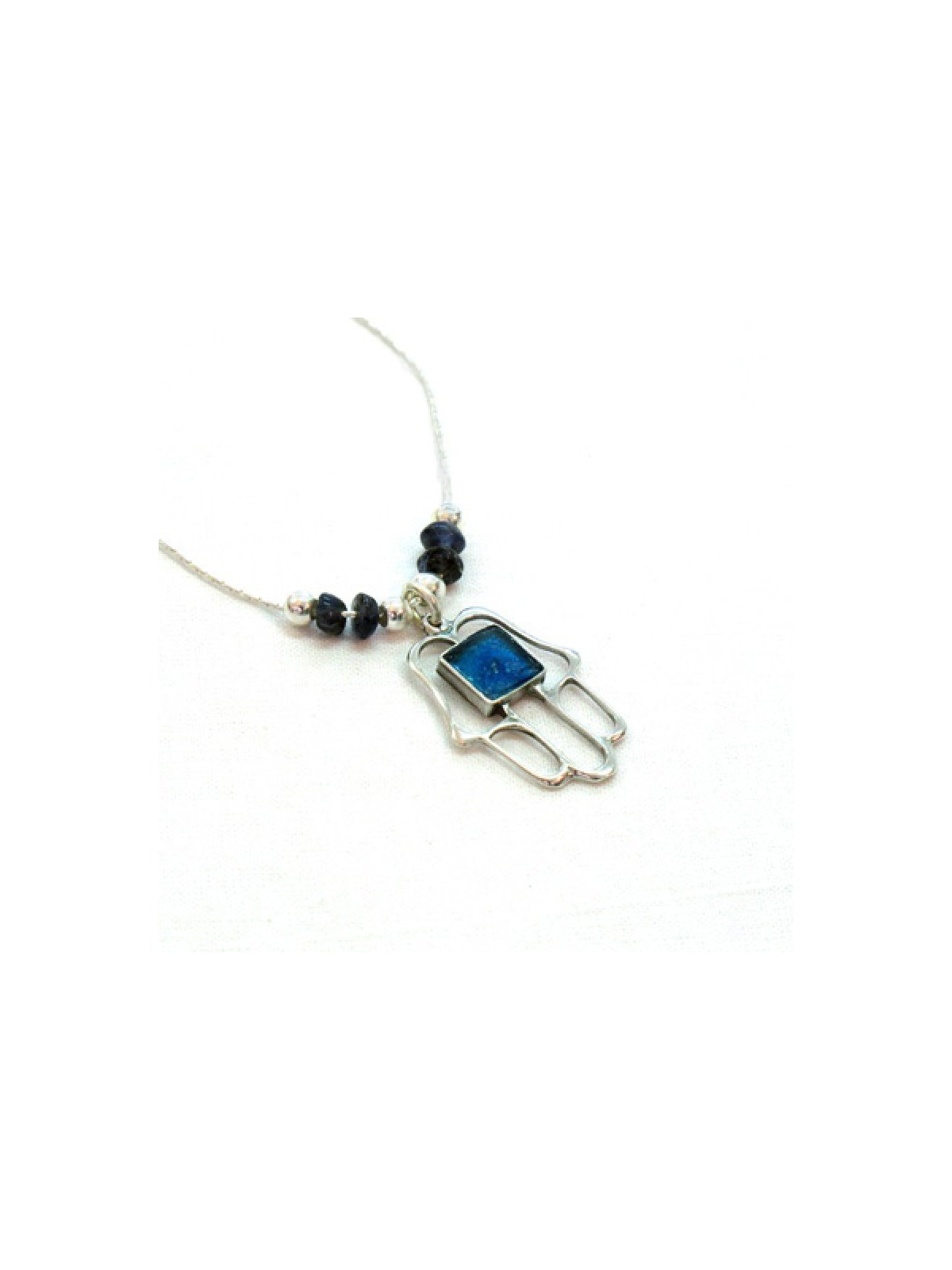Michal Kirat Silver Hamsa with Roman Glass ... | Roman Glass Necklaces