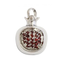Pomegranate Pendant with Red Garnet Seeds %96 Rhod... | Jewish Pendant