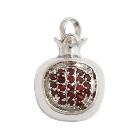 Pomegranate Pendant with Red Garnet Seeds %96 Rhod... | Jewish Pendant