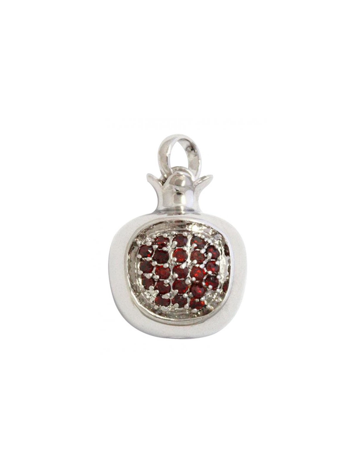 Pomegranate Pendant with Red Garnet Seeds %96 Rhod... | Jewish Pendant