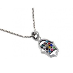 925 Sterling Silver Pendant Necklace Hamsa with Co... | Hamsa Necklace