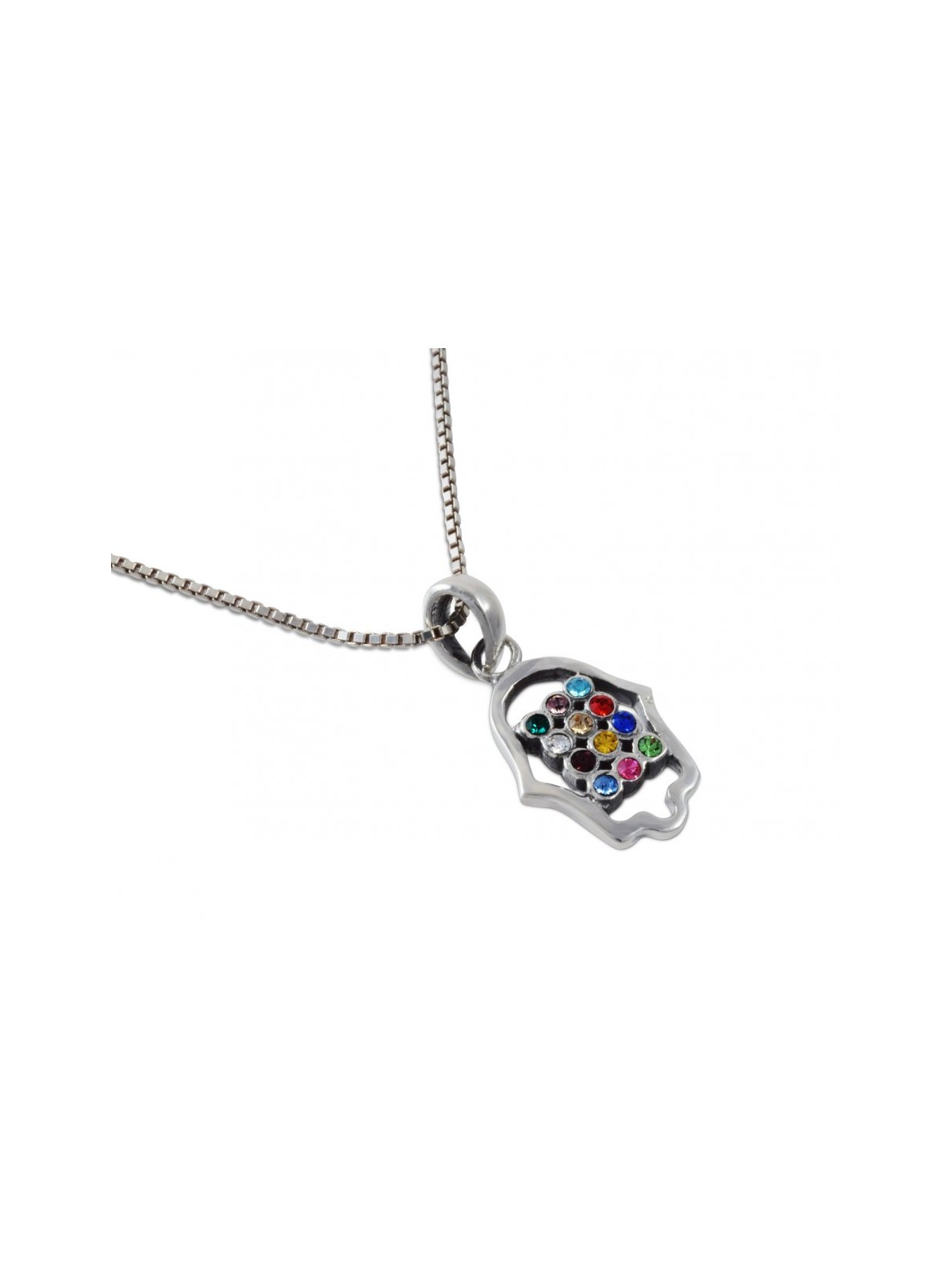 Collier pendentif en argent sterling 925 Hamsa avec Co... | Collier Hamsa