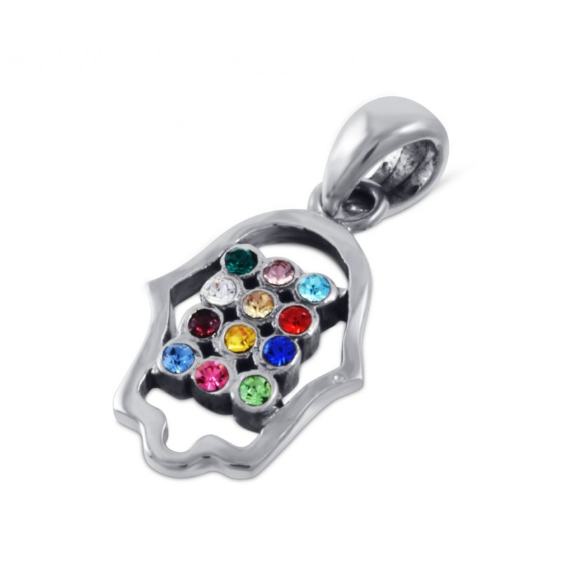 925 Sterling Silver Pendant Necklace Hamsa with Co... | Hamsa Necklace