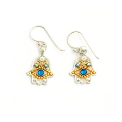 Blue Stone Hamsa Earrings by Ester Shahaf | Earrings