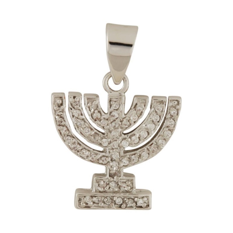 Seven Branch Menorah Pendant with Zircons | Menorah Pendants