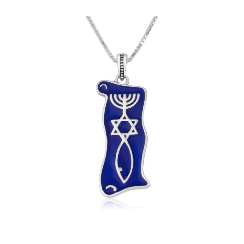 Sterling Silver Pendant Necklace Blue Enamel Men... | Menorah Pendants