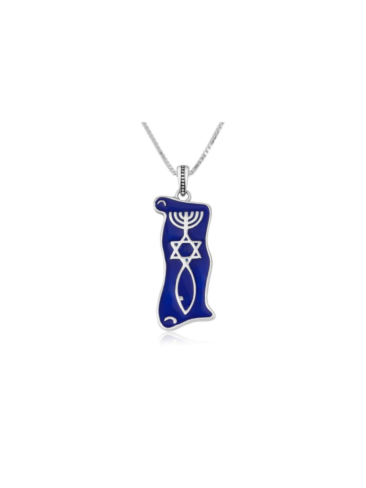 Sterling Silver Pendant Necklace Blue Enamel Men... | Menorah Pendants