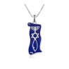 Sterling Silver Pendant Necklace Blue Enamel Men... | Menorah Pendants
