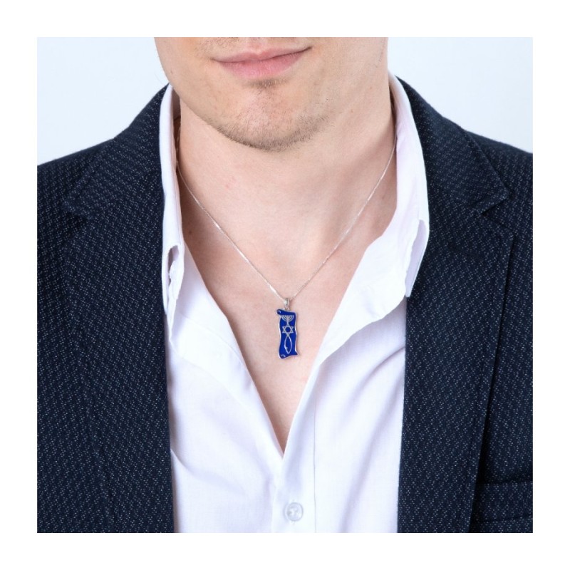 Collier pendentif en argent sterling émail bleu hommes... | Pendentifs Menorah
