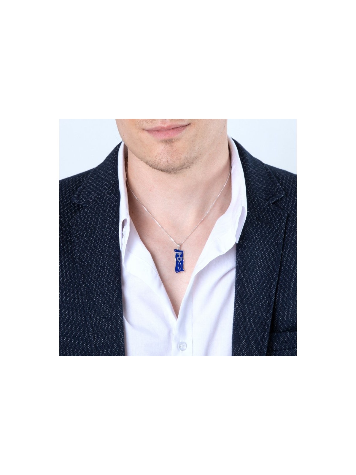 Sterling Silver Pendant Necklace Blue Enamel Men... | Menorah Pendants