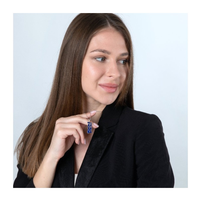 Sterling Silver Pendant Necklace Blue Enamel Men... | Menorah Pendants