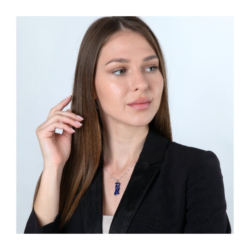 Sterling Silver Pendant Necklace Blue Enamel Men... | Menorah Pendants