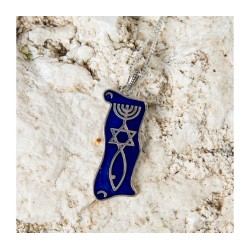 Sterling Silver Pendant Necklace Blue Enamel Men... | Menorah Pendants