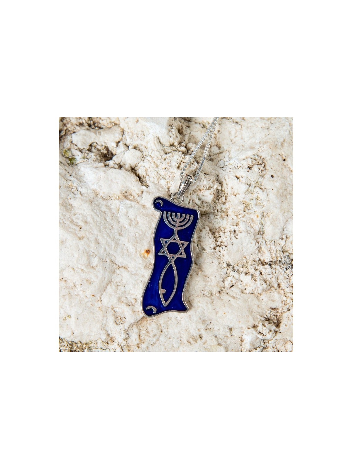 Sterling Silver Pendant Necklace Blue Enamel Men... | Menorah Pendants