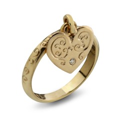 HaAri Gold Kabbalah Ring Hanging Heart with Diamond ... | Jewish Rings