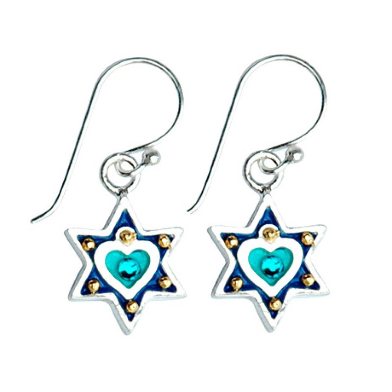 Boucles d'oreilles étoile de David coeur bleu par Ester Shahaf | Boucles d'oreilles