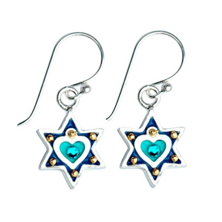 Boucles d'oreilles étoile de David coeur bleu par Ester Shahaf | Boucles d'oreilles
