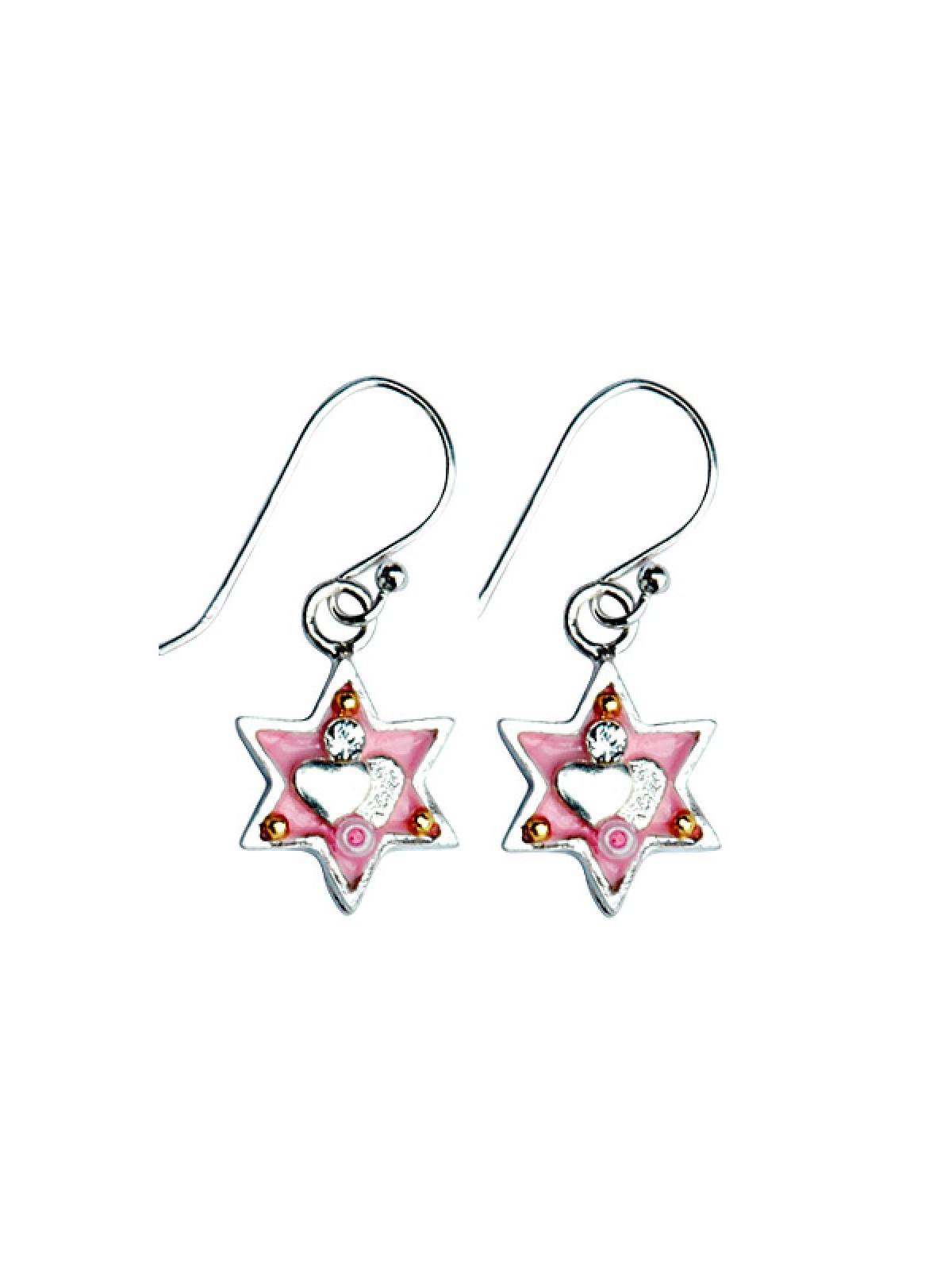 Pink Star of David Earrings with heart by Ester Shahaf | Earrings