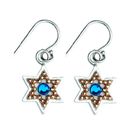 Ester Shahaf Sterling Silver Golden Bead Star of David E... | Earrings
