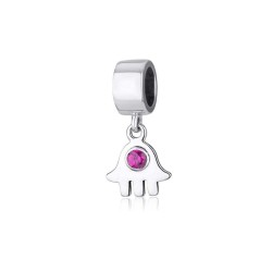 Sterling Silver Hamsa with Red Stone Charm | Judaica Charms