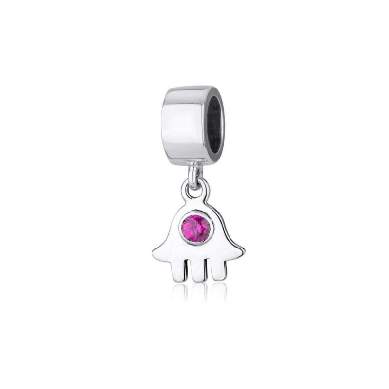 Sterling Silver Hamsa with Red Stone Charm | Judaica Charms