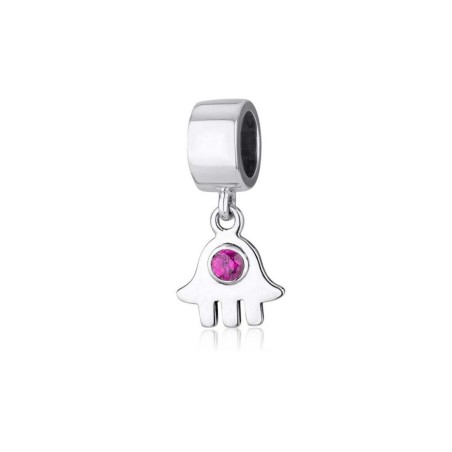 Sterling Silver Hamsa with Red Stone Charm | Judaica Charms