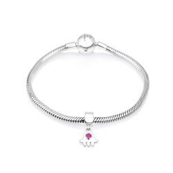 Sterling Silver Hamsa with Red Stone Charm | Judaica Charms