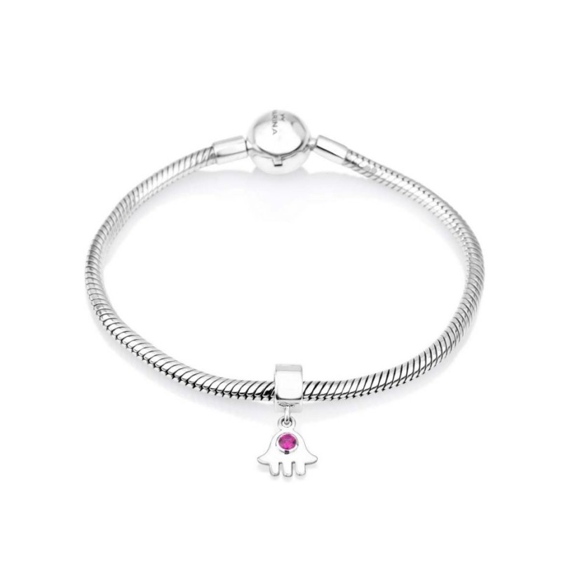 Sterling Silver Hamsa with Red Stone Charm | Judaica Charms