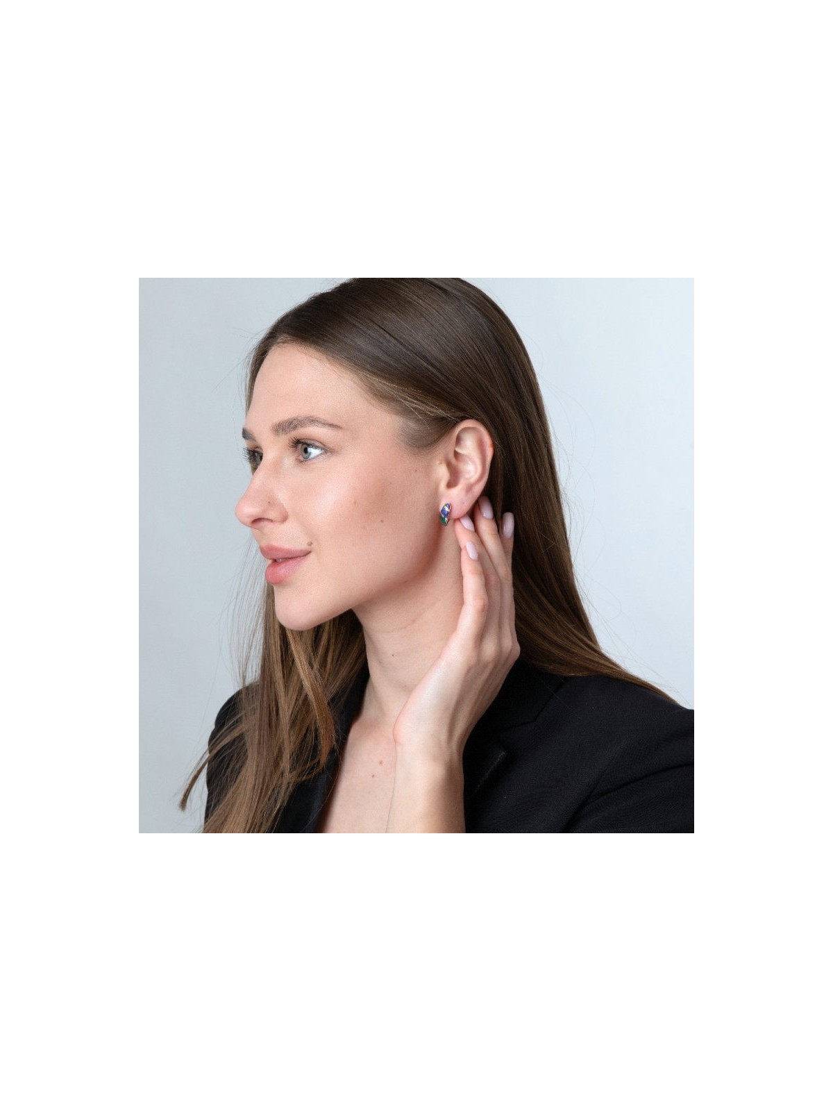 Sterling Silver Earrings Curved Eilat Stone with Silver ... | Earrings