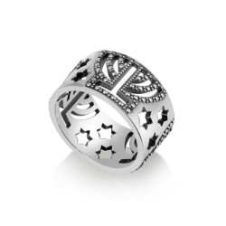 Sterling Silver Ring with Cutout Glittering Menorahs... | Jewish Rings