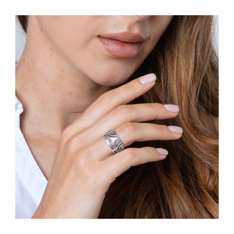 Bague en argent sterling avec menorahs scintillantes découpées... | Anneaux juifs