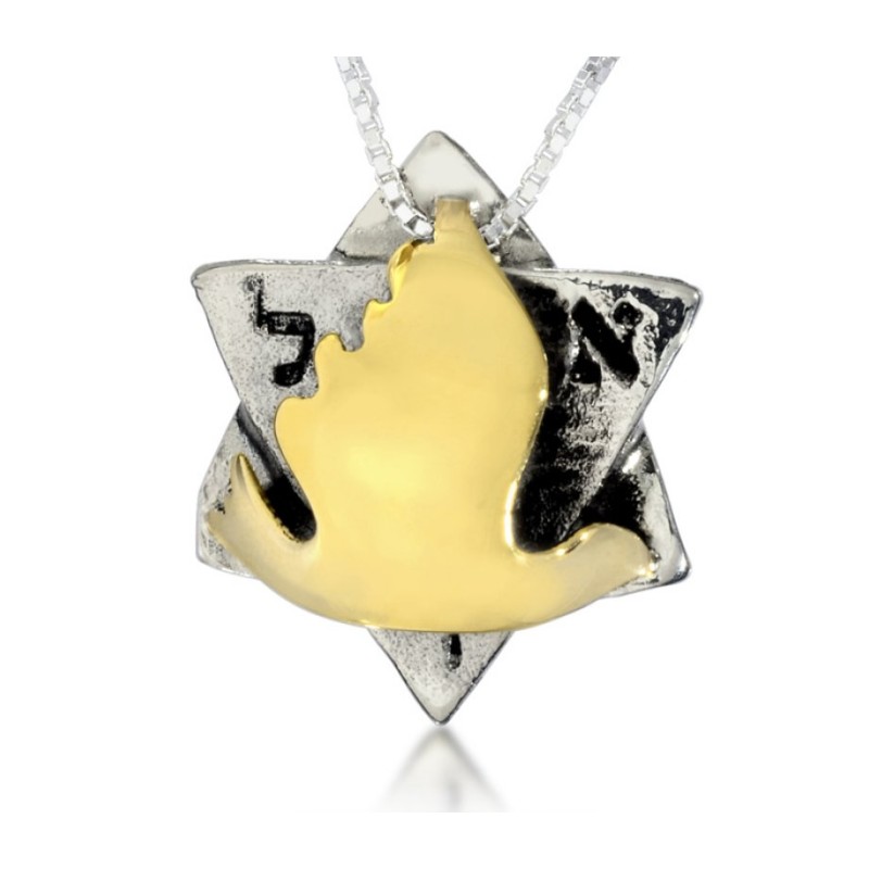 Silver Gold Dove Star of David Pendant by HaAr... | Necklaces by HaAri
