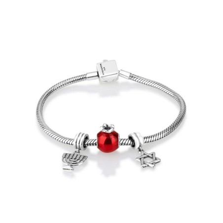 Pomegranate Star of David and Menorah Charm Bracelet | Judaica Charms