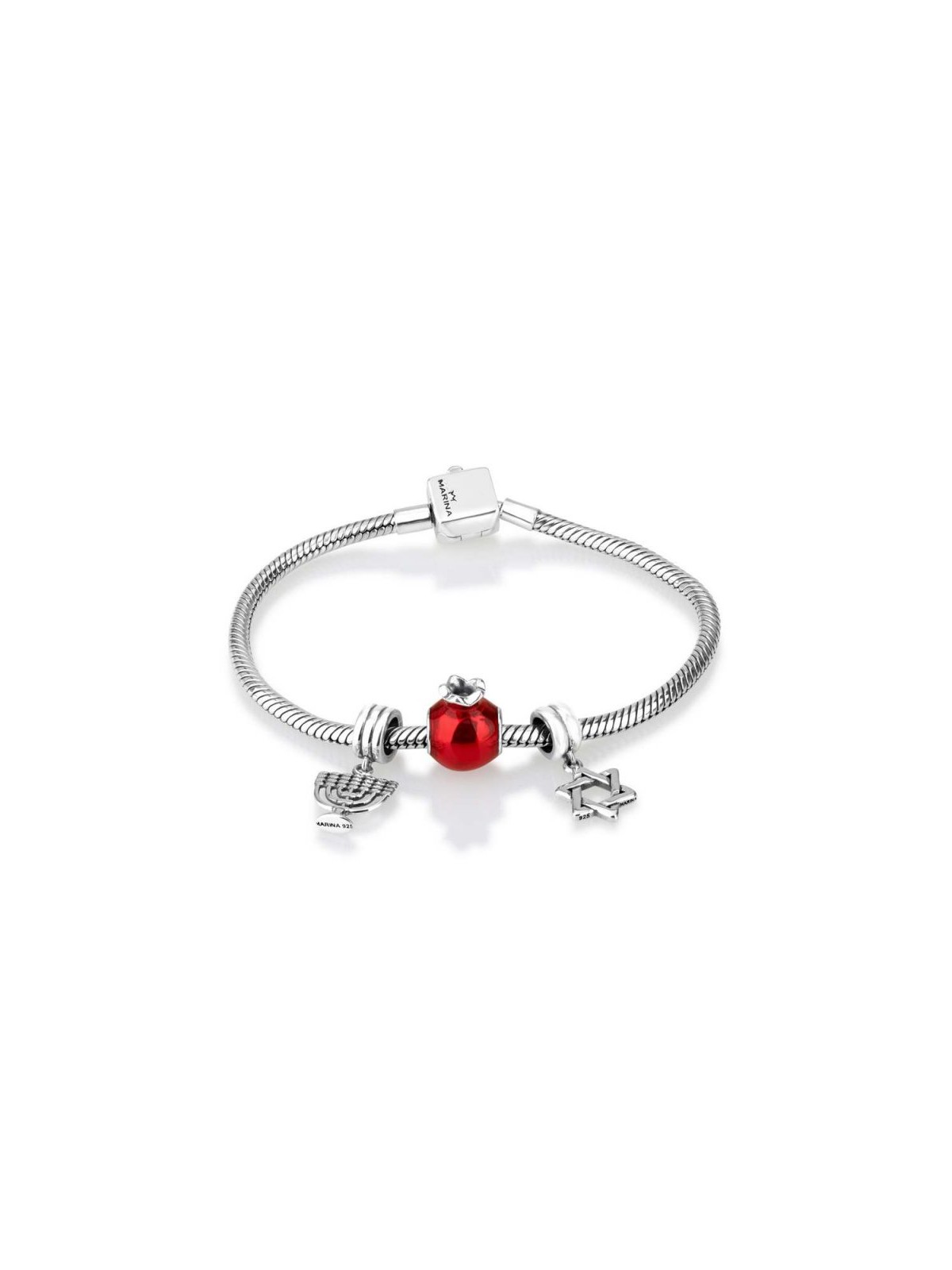Pomegranate Star of David and Menorah Charm Bracelet | Judaica Charms