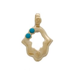 Gold Filled Cutout Hamsa Pendant with Two Turquois... | Hamsa Necklace