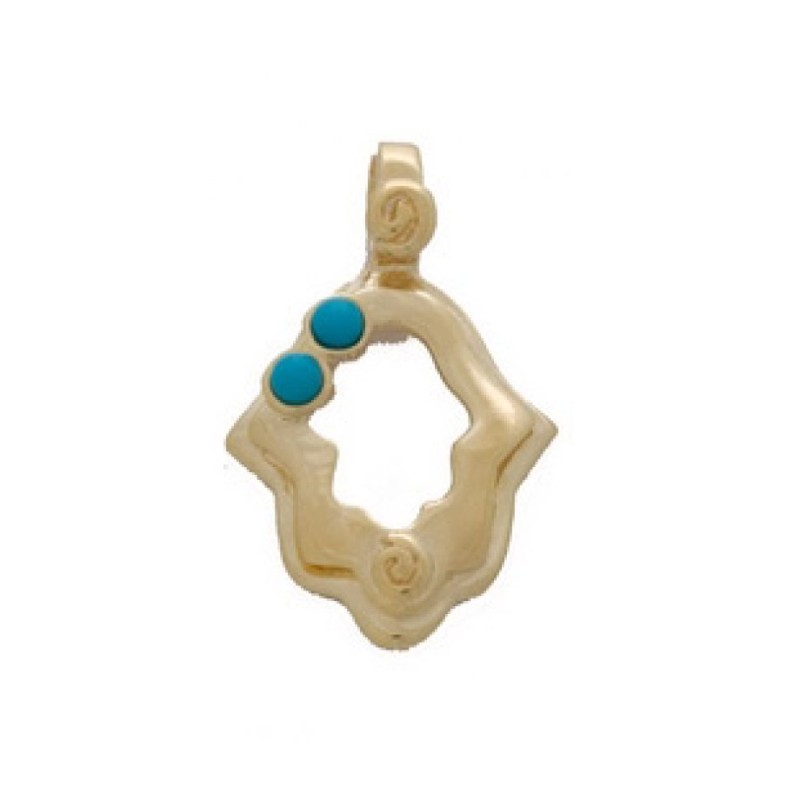 Gold Filled Cutout Hamsa Pendant with Two Turquois... | Hamsa Necklace