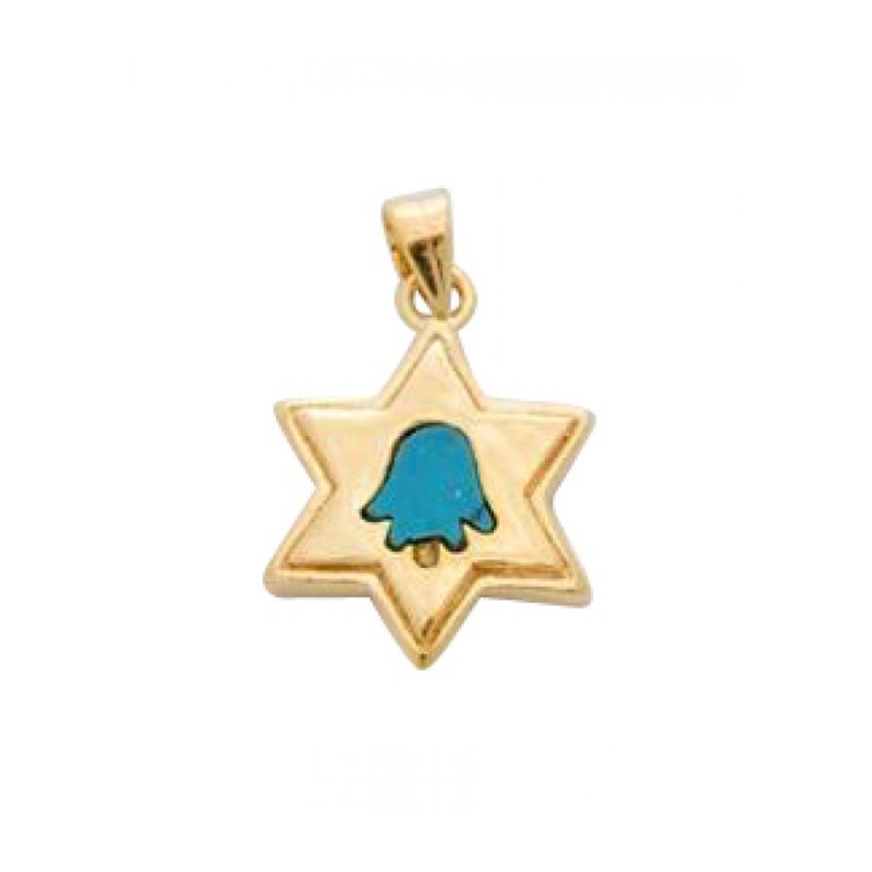 Gold Filled Star of David Turquoise Hamsa... | Jewish Gift from Israel