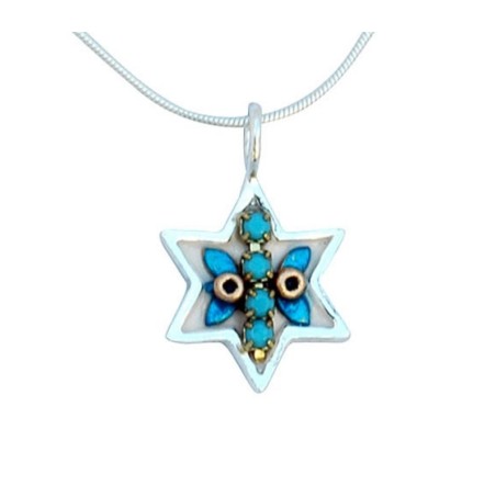 Silver Star of David Necklace Flower b... | Necklaces by Esther Shahaf