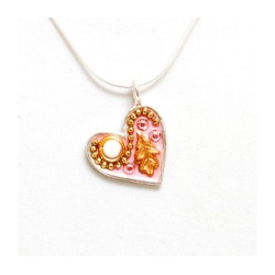 Pink Heart Necklace with Leaf by Ester... | Necklaces by Esther Shahaf