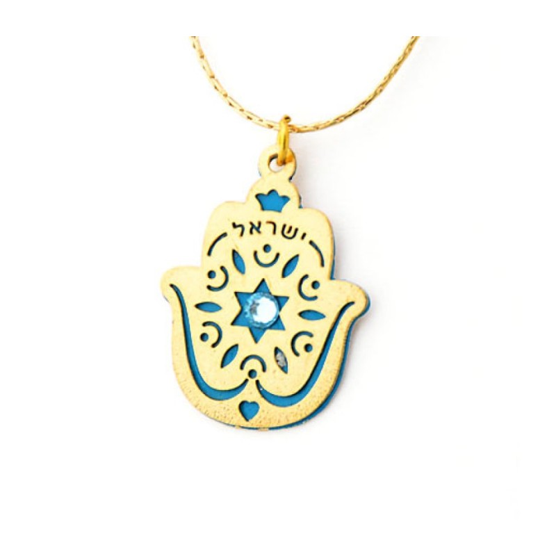 Ester Shahaf Blue Star of David Hamsa Necklace | Hamsa Necklace