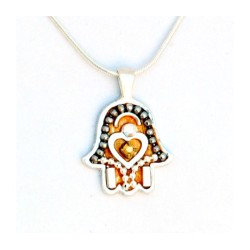 Silver Hamsa Necklace with Heart by Ester Shahaf | Hamsa Necklace