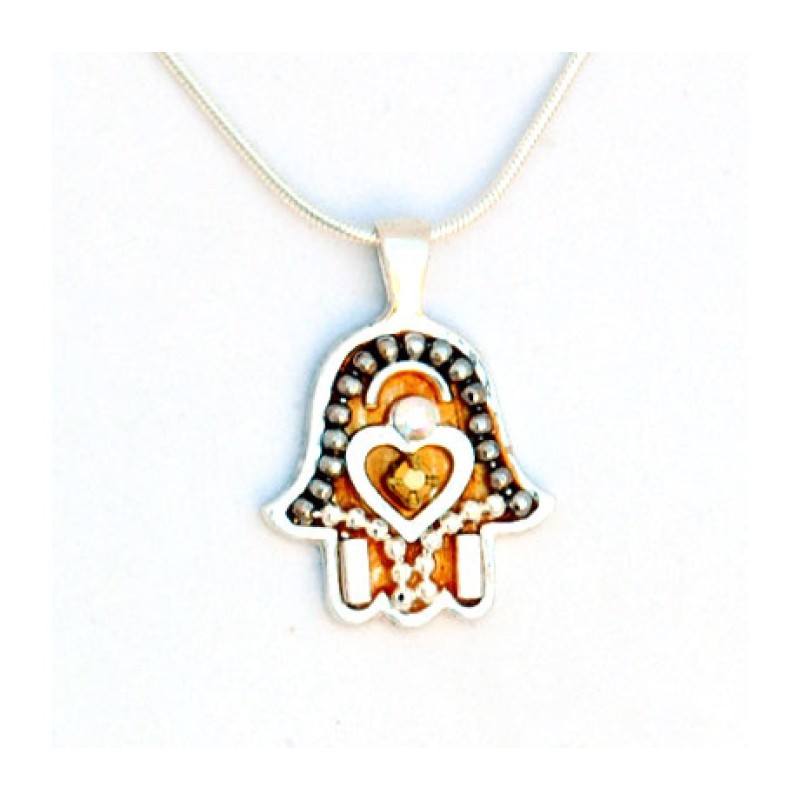 Silver Hamsa Necklace with Heart by Ester Shahaf | Hamsa Necklace